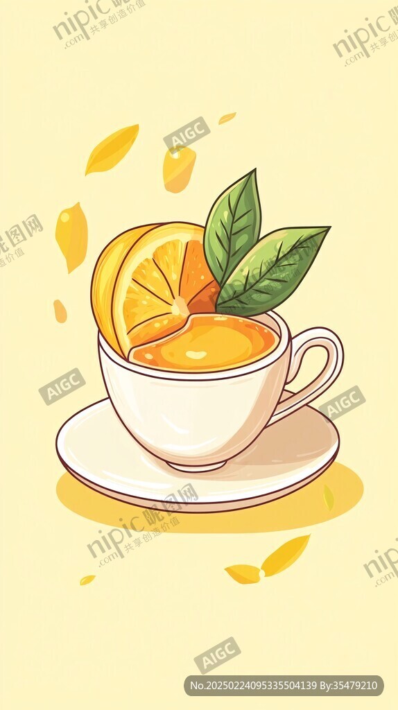 手绘柠檬茶插画