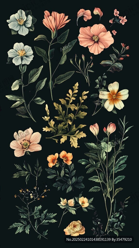 古典风格植物插画