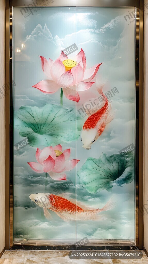 荷花艺术玻璃