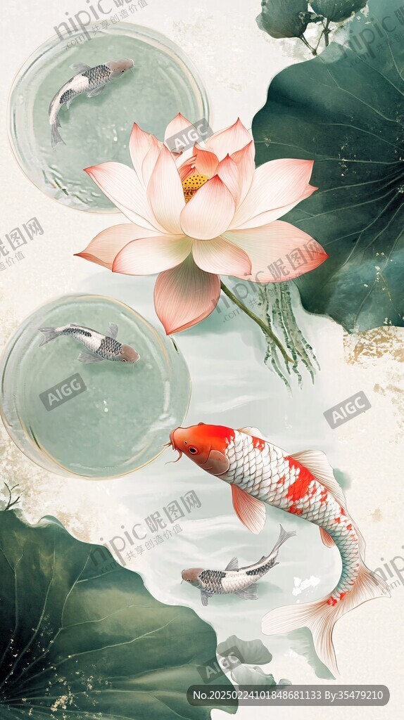 工笔荷花锦鲤