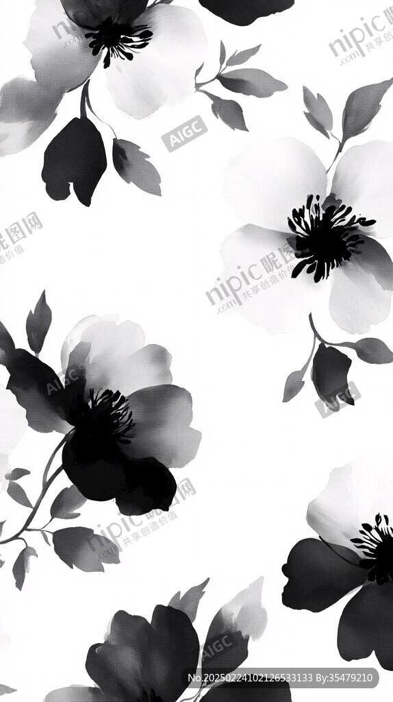 黑白素雅花卉