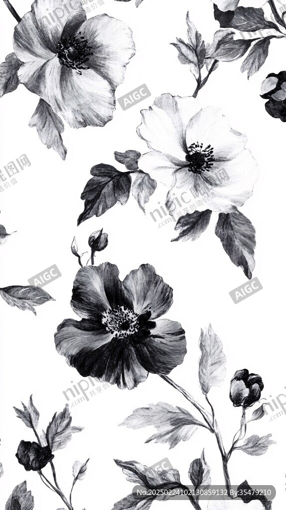 黑白手绘花