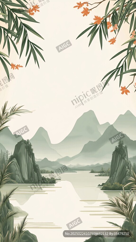 山水竹林插画