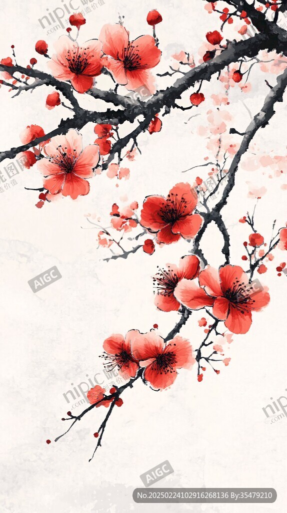 梅花绽放古风水墨风