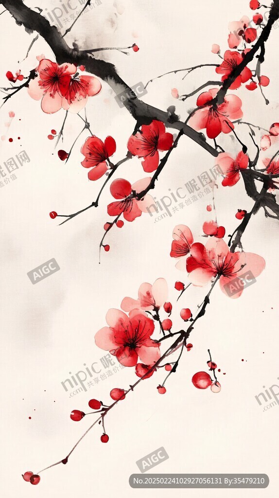 板绘梅花插画