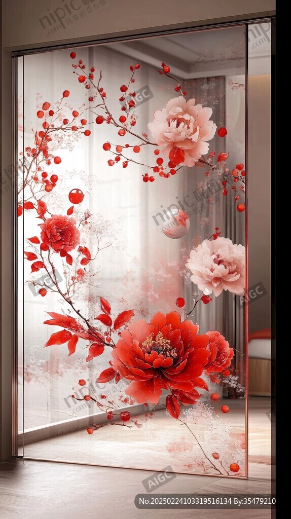牡丹花艺术玻璃