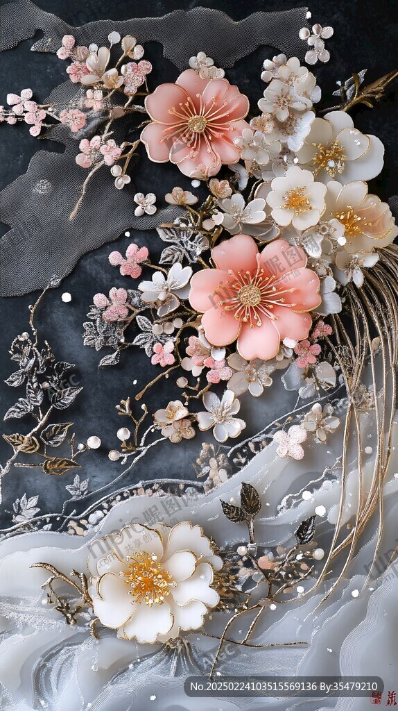 3d立体浮雕花卉花鸟