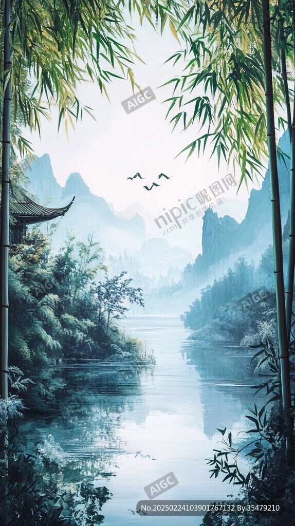 意境山水竹林装饰画