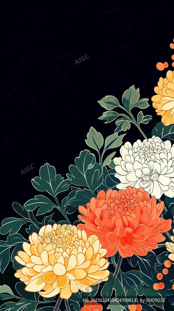 菊花牡丹花开富贵