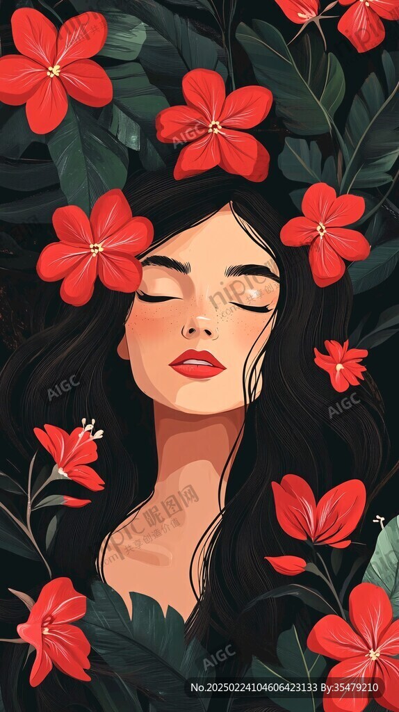 木棉花美女插画
