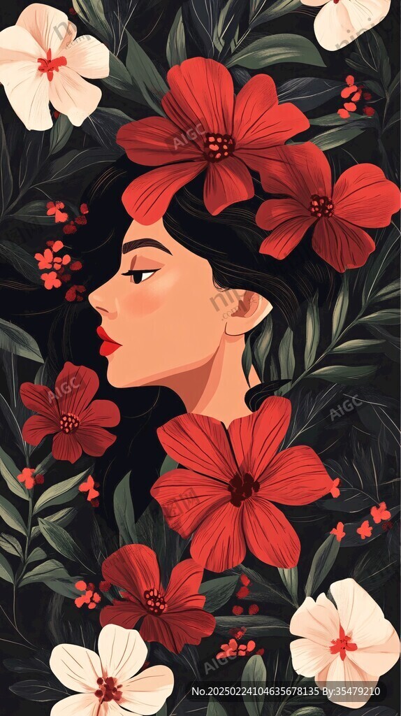 刺桐花女插画