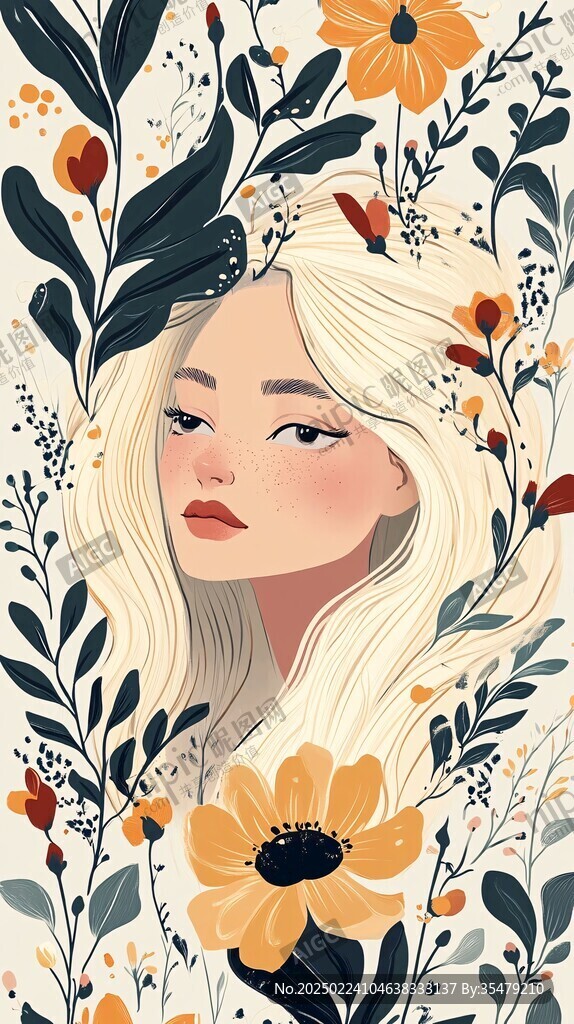 花卉少女插画