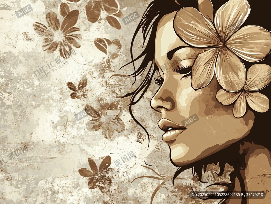 手绘女人花抽象装饰画