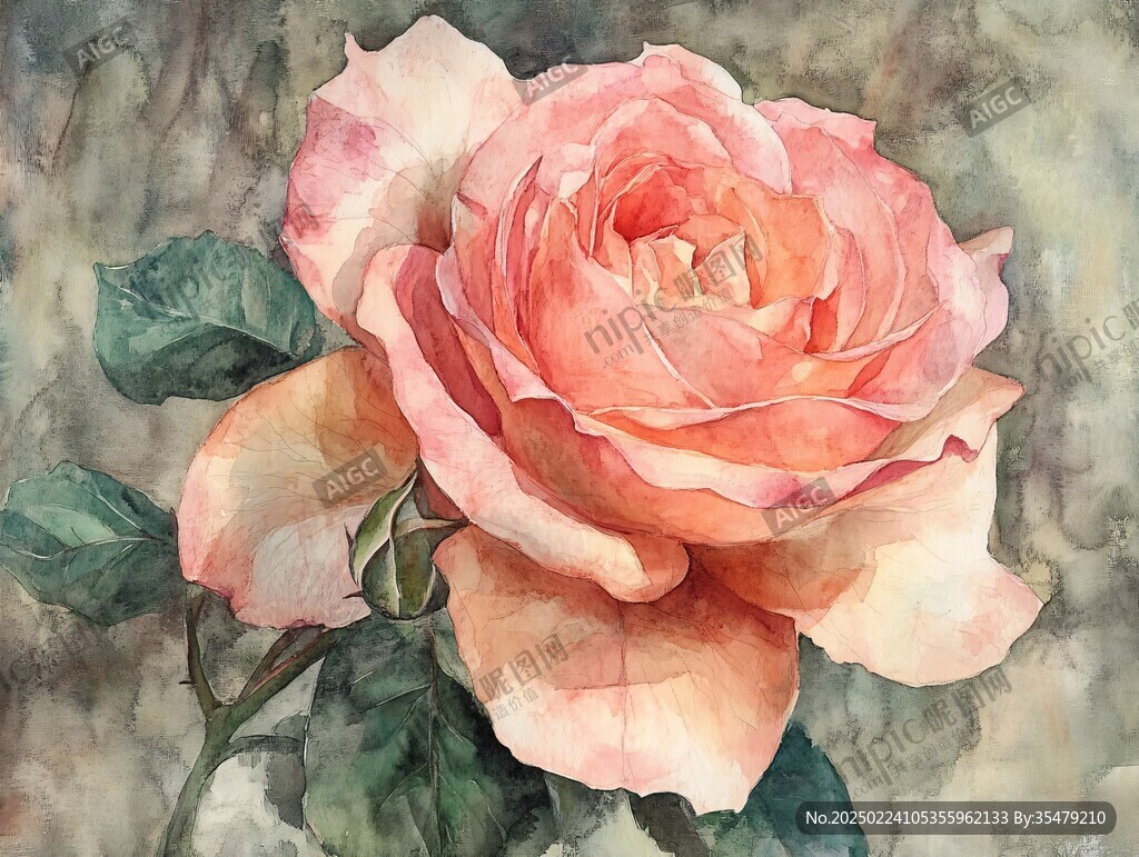 水彩月季花装饰画