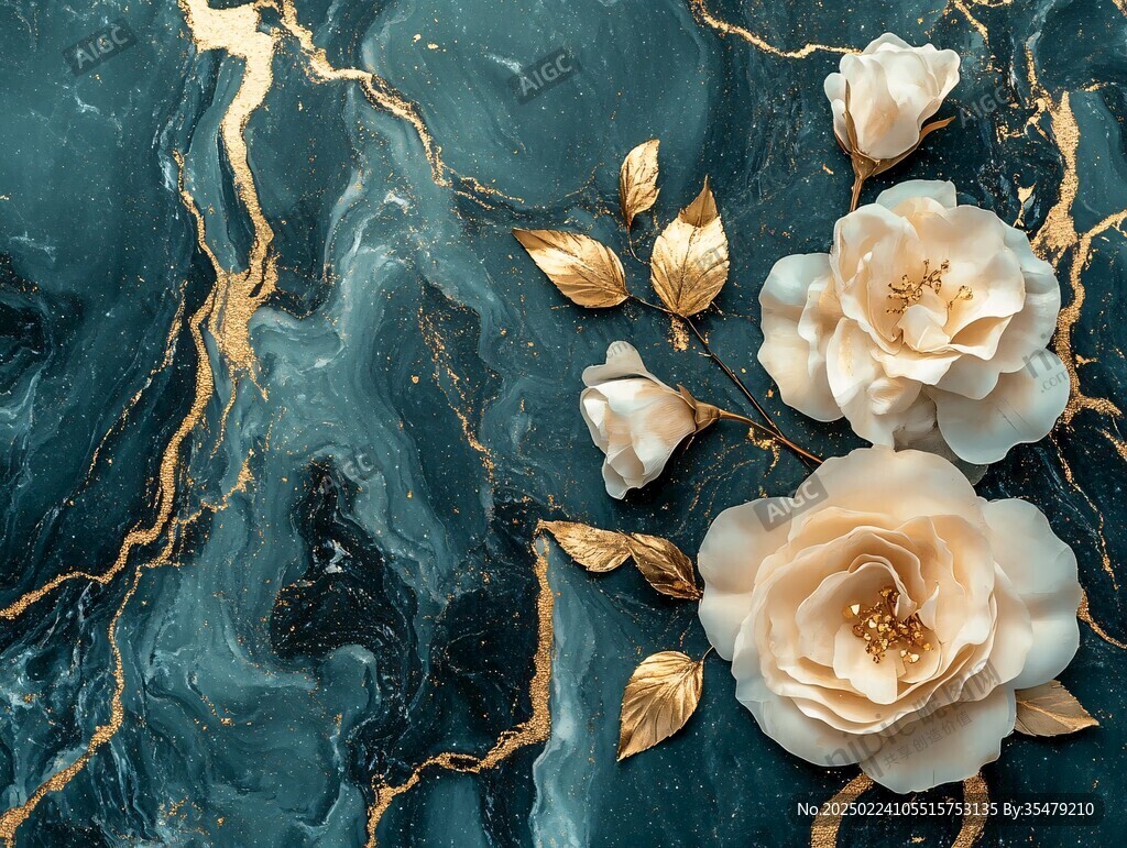 牡丹花线描金轻奢