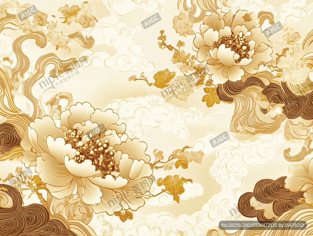 金色牡丹花水纹