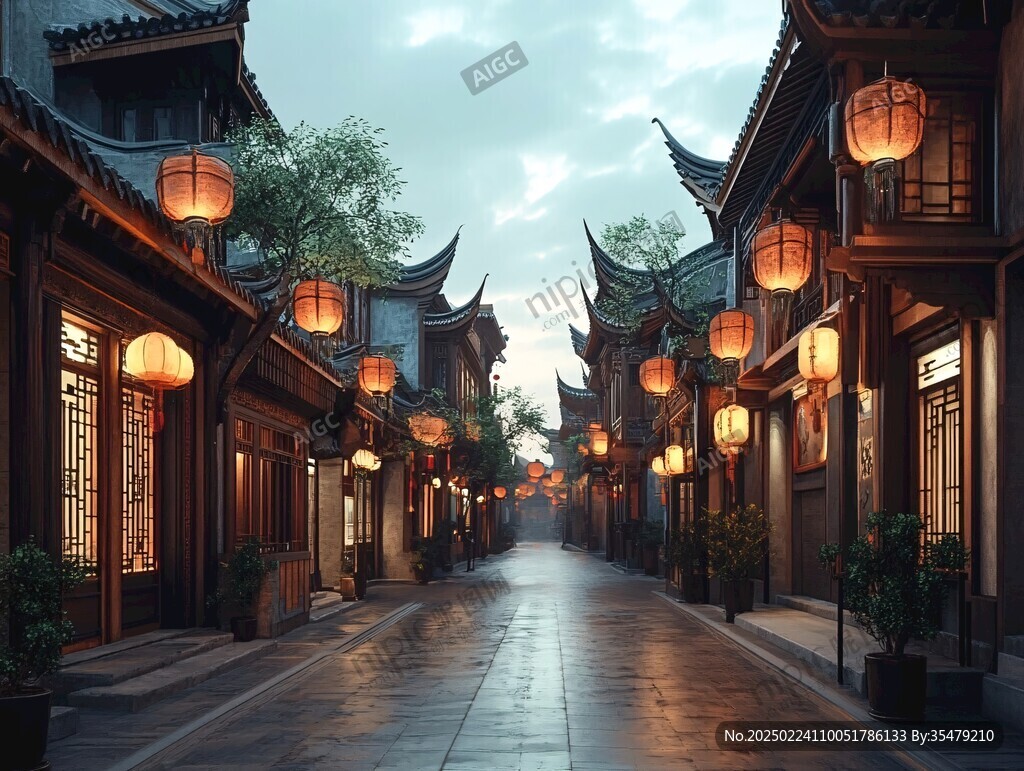 古代街道夜景
