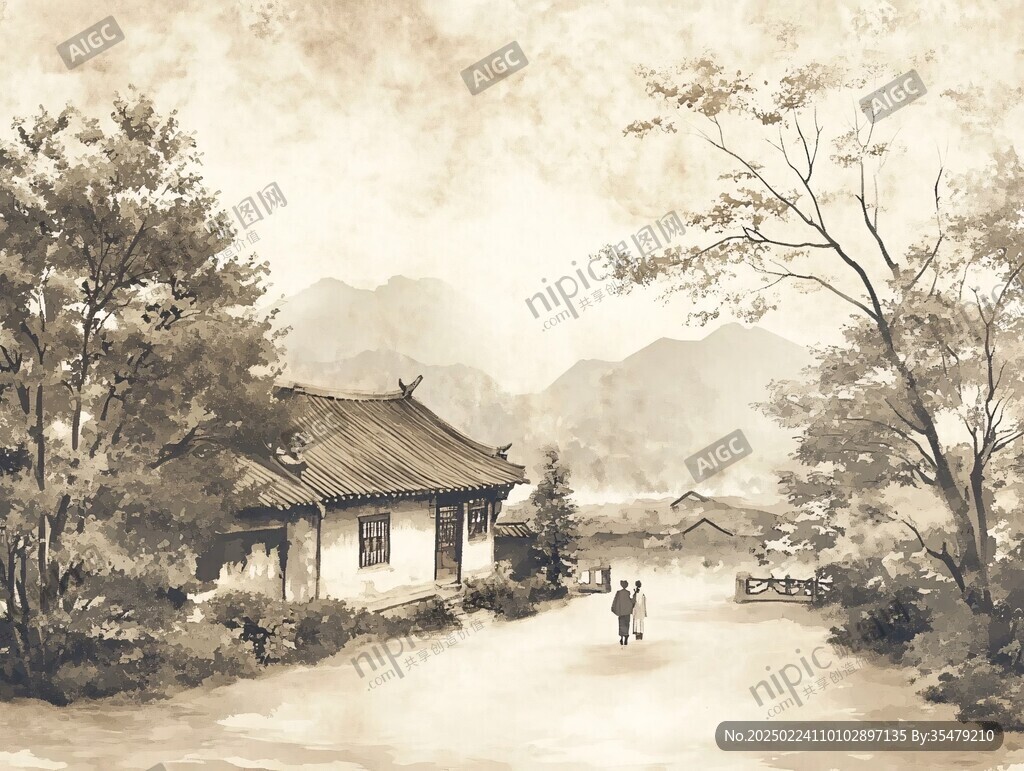 古风秋天景色插画