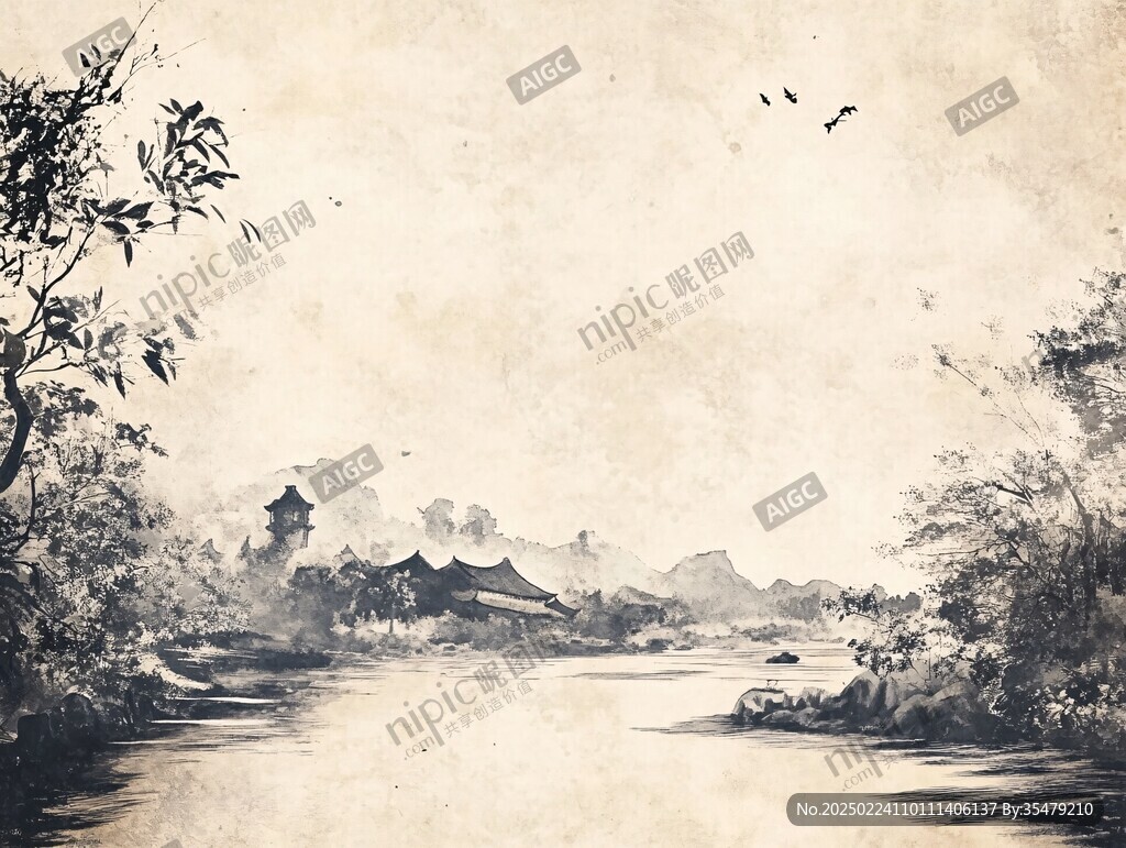 古色古香山水背景