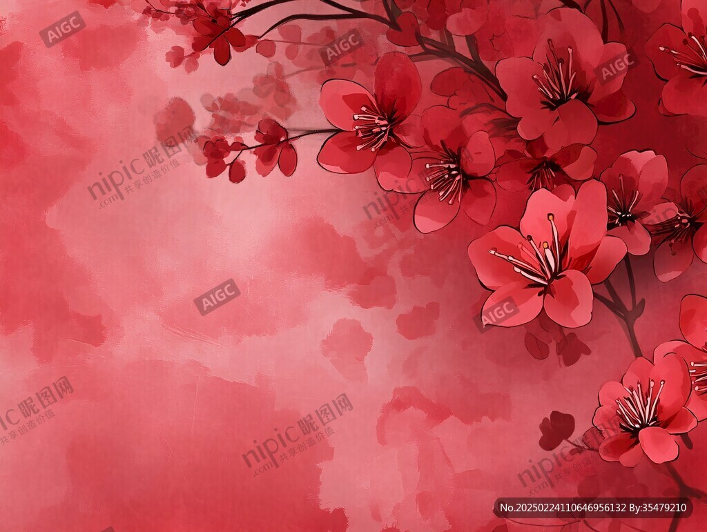 手绘红色花卉梦幻背景