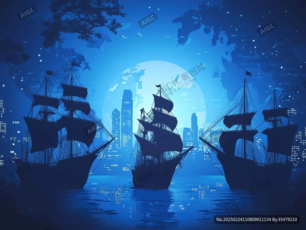 深海蓝背景船