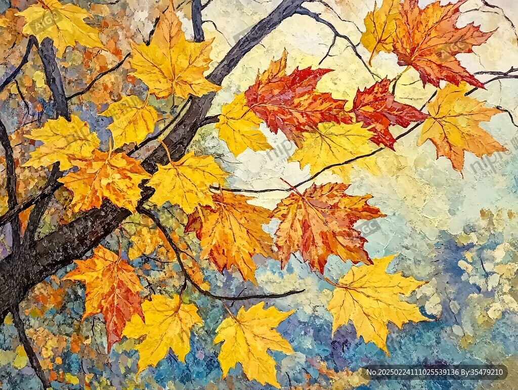 枫叶水粉画