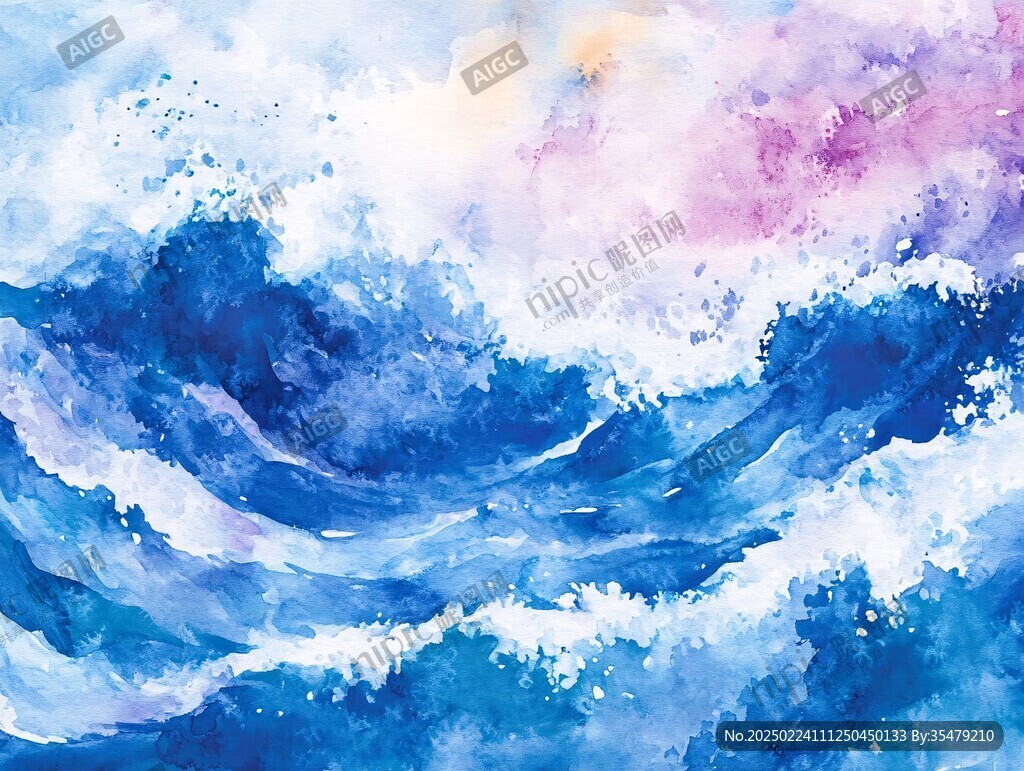 海浪水彩画