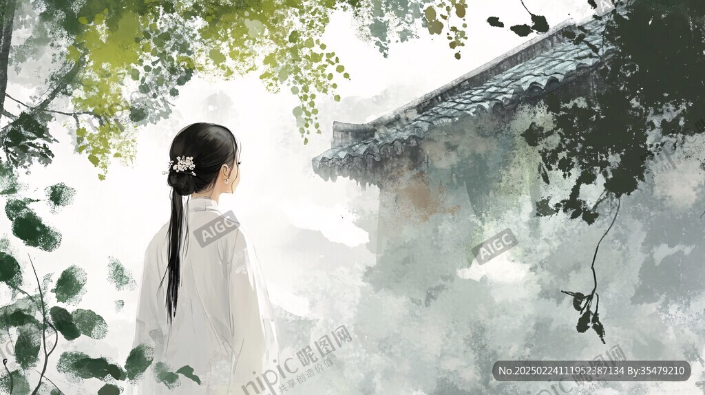 穿韩服的女孩背影