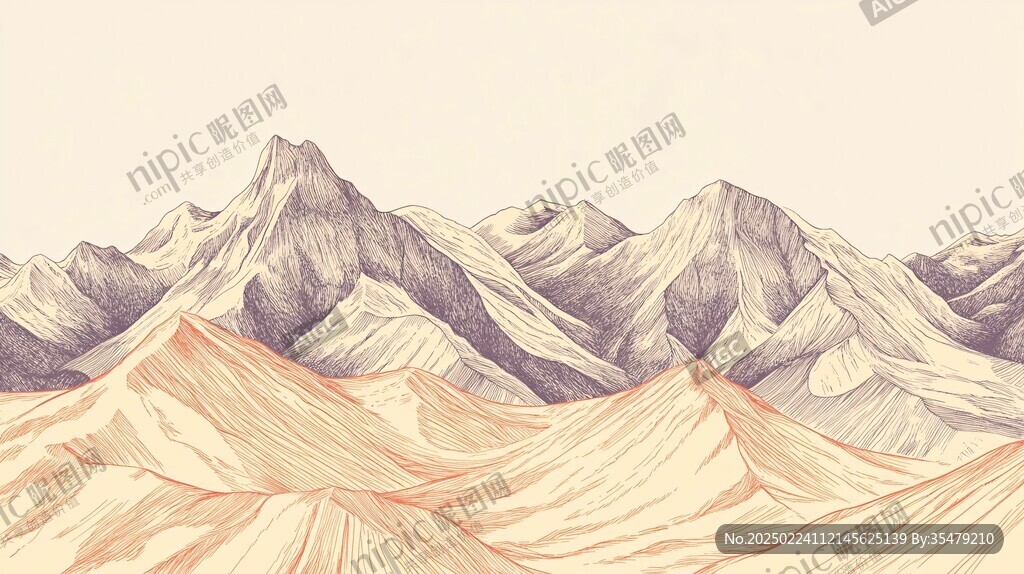 线描山插画