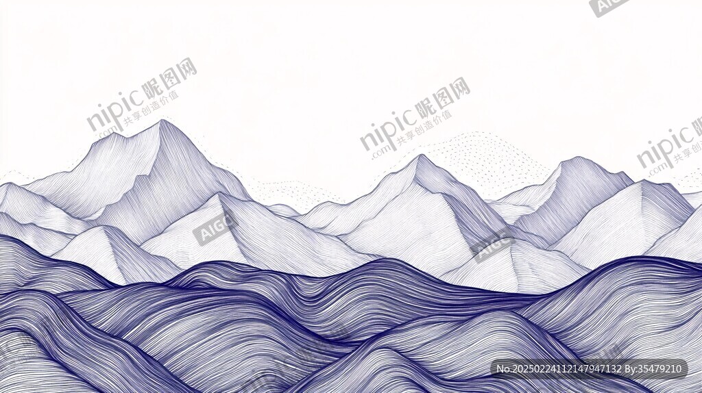 高端山水线包装插画