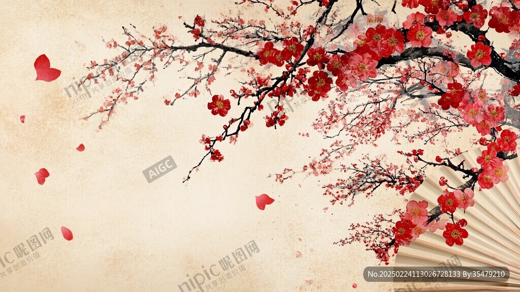 中式梅花阁楼背景