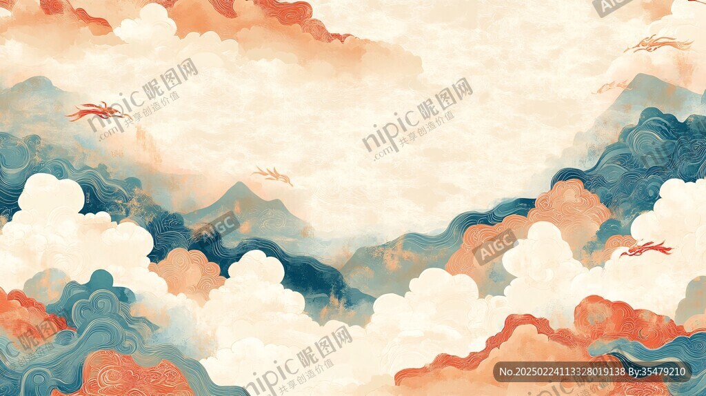 背景墙仙鹤云纹浮云