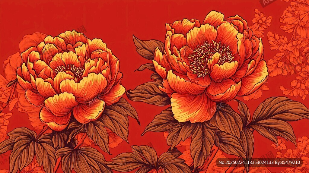 牡丹包装插画