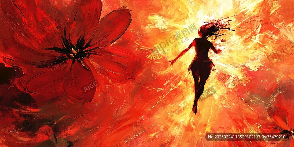 手绘女人花抽象装饰画