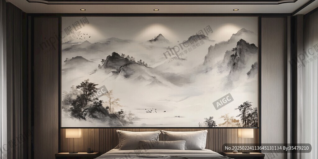床头山水画