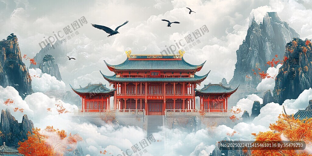 楼阁仙景插画