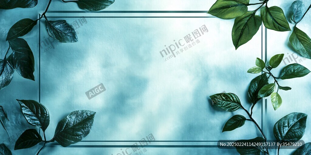 树叶蓝背景