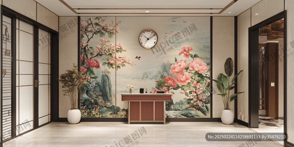 新中式直播间背景墙