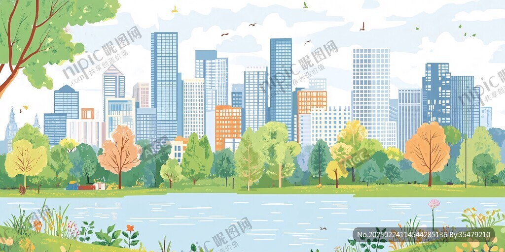 城市园林插画