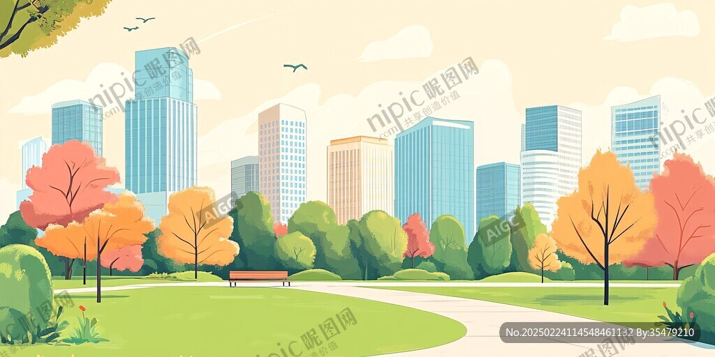 城市园林插画