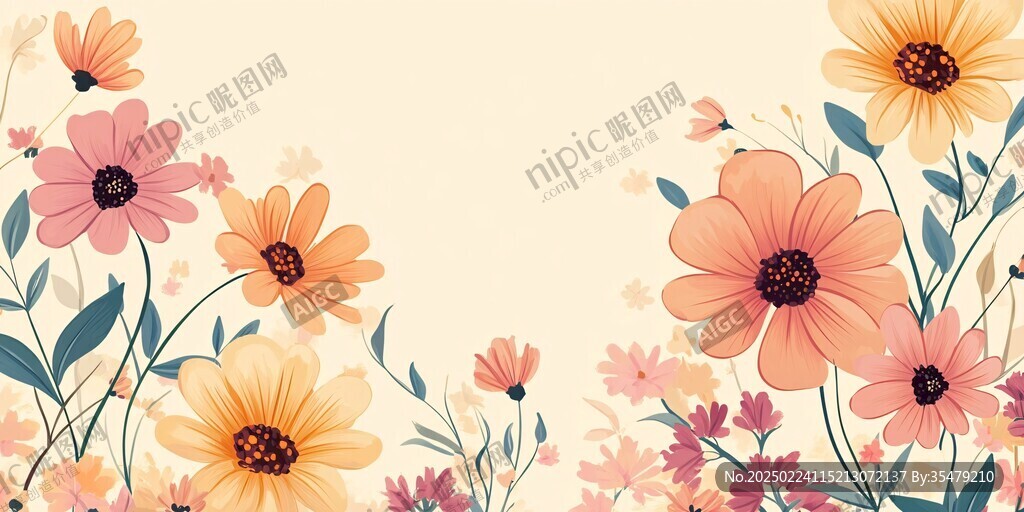 森系粉橙色花朵背景