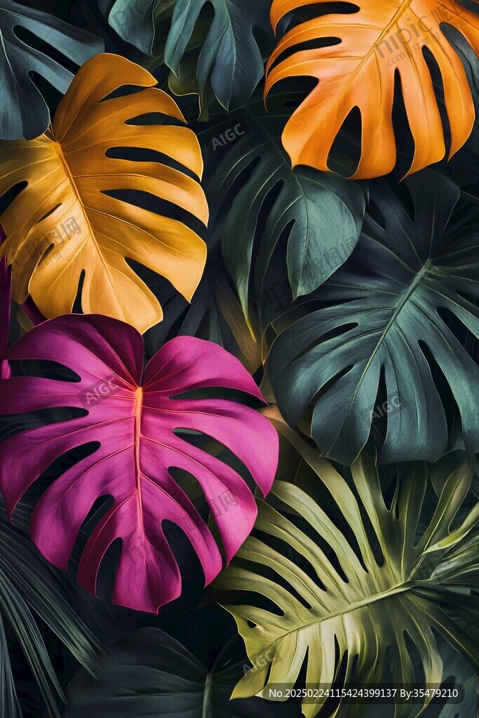 手绘龟背叶拼接背景
