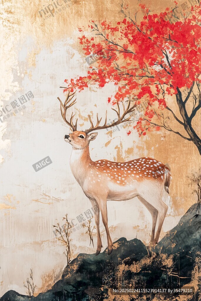 工笔梅花鹿