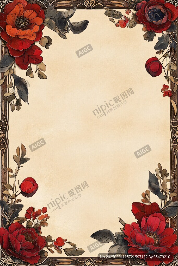 红色鲜花边框