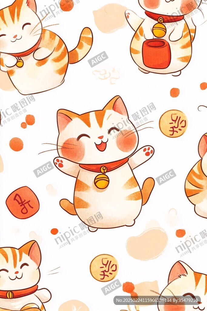 卡通发财猫招财猫橘猫