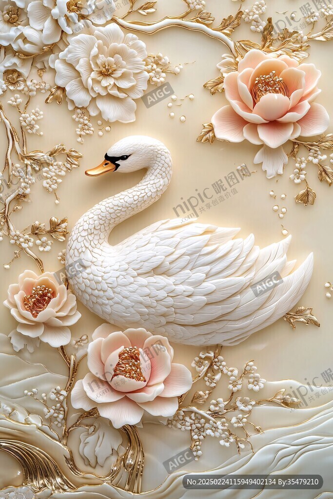 3d立体浮雕花鸟