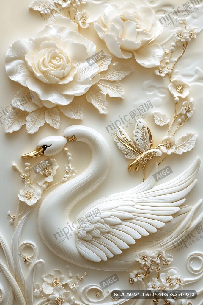 3d立体浮雕花卉花鸟