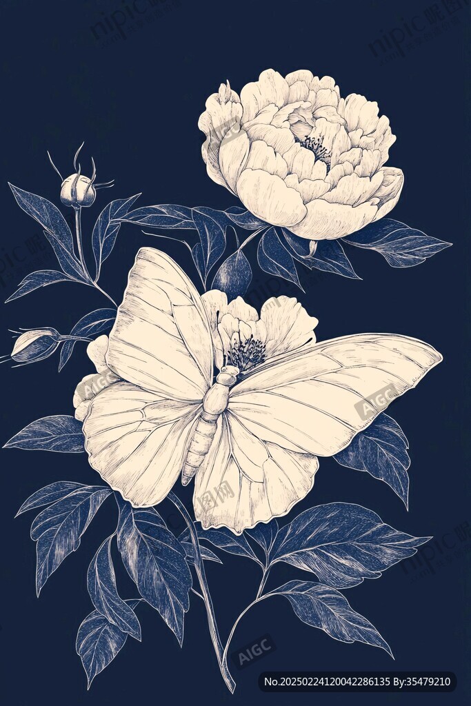 手绘工笔芍药