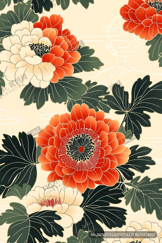 牡丹插画底纹