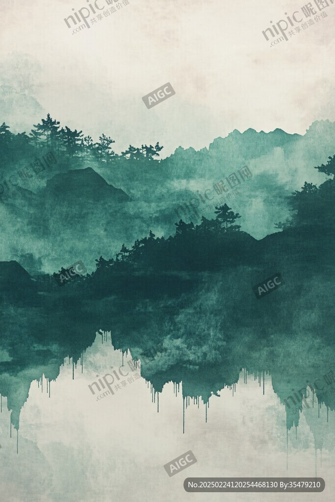 古典古风青绿山水背景